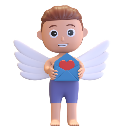 Cupido segurando correspondência de amor  3D Illustration