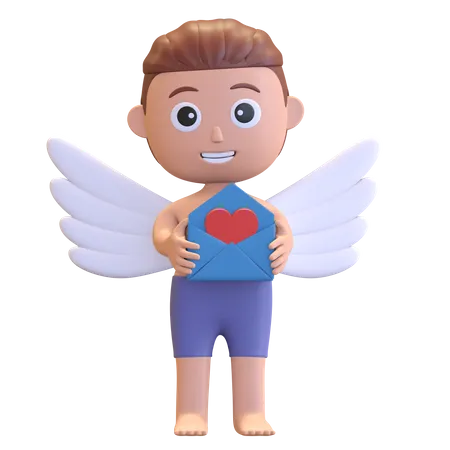 Cupido segurando correspondência de amor  3D Illustration