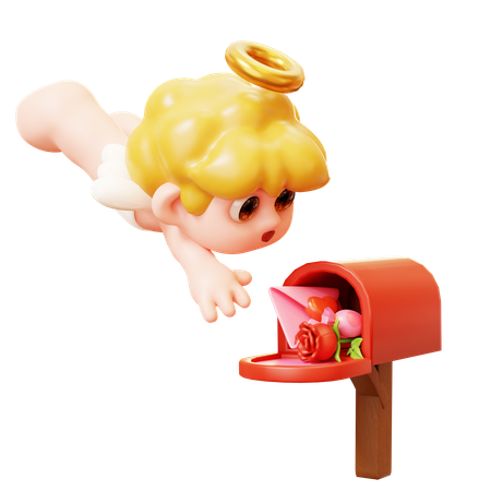 Cupidon envoie un cadeau de Saint-Valentin dans une boîte aux lettres  3D Icon