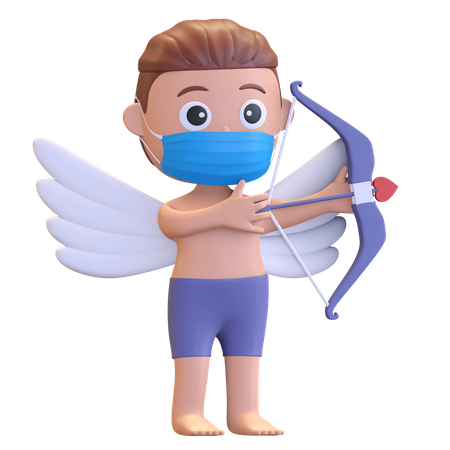 Cupidon portant un masque tenant un arc  3D Illustration