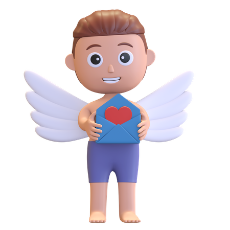 Cupidon tenant un courrier d'amour  3D Illustration