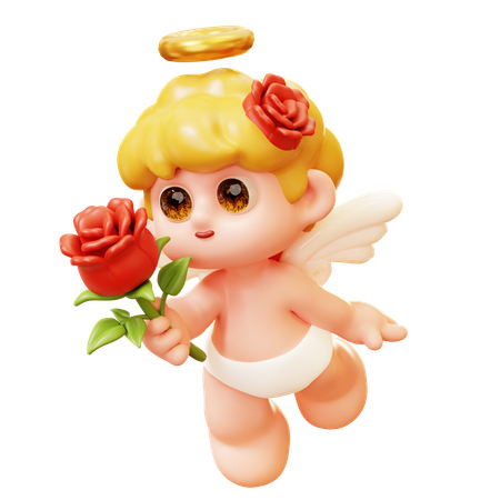 Cupidon tenant une rose  3D Icon