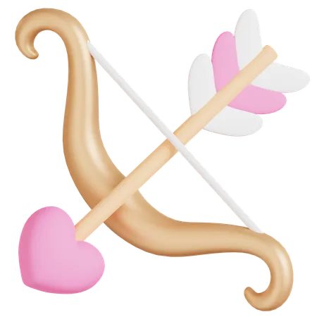 A 3 D Icon Of Cupids Bow And Arrow Featuring Heart Shaped Decorations Ideal For Representing Love And Romance In A Playful And Charming Way 3D Icon