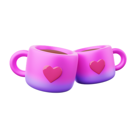 Cups with hearts  3D Icon