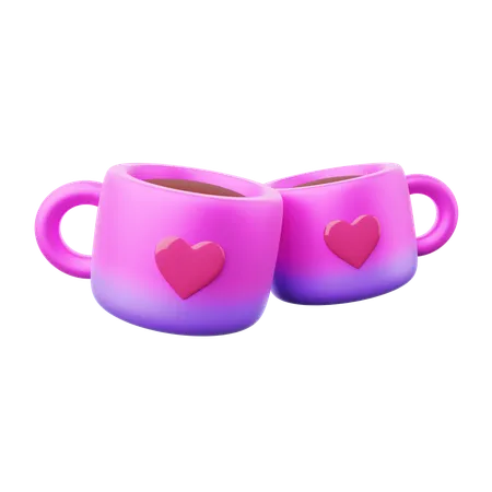 Cups with hearts  3D Icon