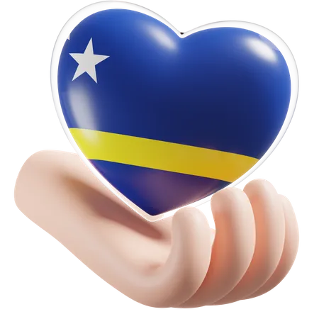 Cuidado de las manos del corazón de la bandera de Curazao  3D Icon