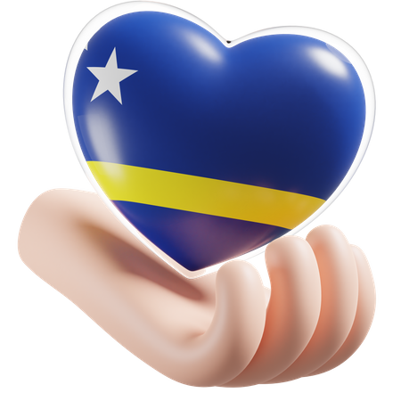 Curacao Flag Heart Hand Care 3D Icon