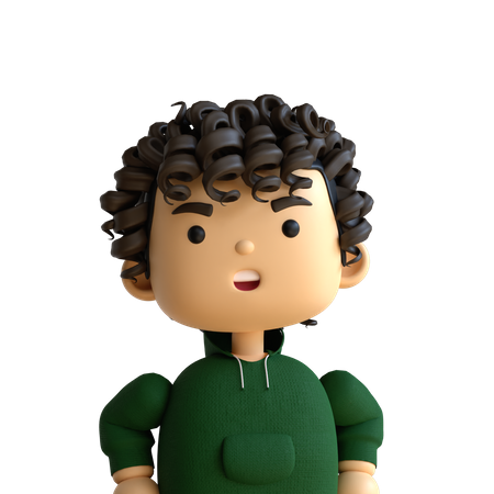 Curly Hair Boy  3D Icon