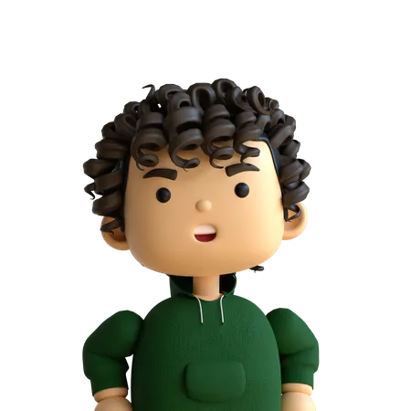 Curly Hair Boy  3D Icon