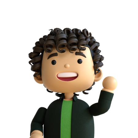 Curly Hair Boy  3D Icon