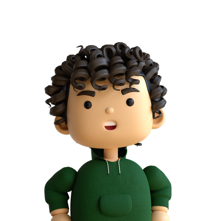 Curly Hair Boy  3D Icon