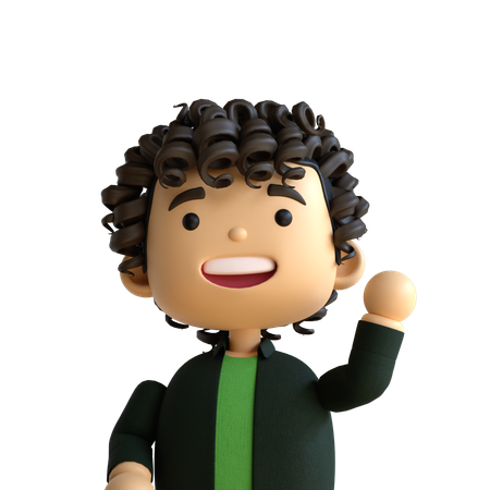 Curly Hair Boy  3D Icon