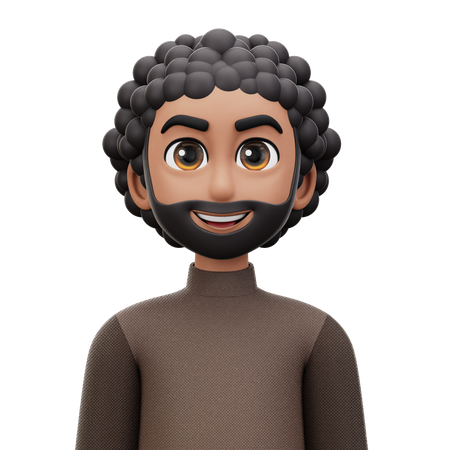 Curly Hair Man with Beard  3D Icon