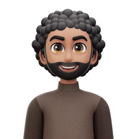 Curly Hair Man with Beard  3D Icon