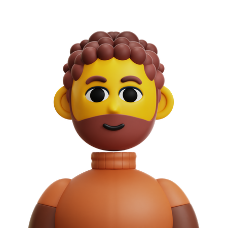 Curly Hair Man with Beard  3D Icon