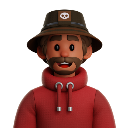 CURLY HAIR MAN WITH BUCKET HAT  3D Icon