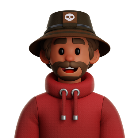 CURLY HAIR MAN WITH BUCKET HAT  3D Icon