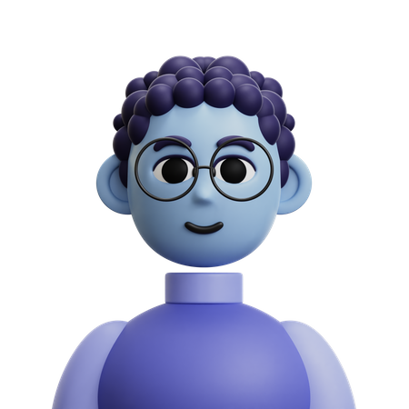 Curly Hair Man with Glasses  3D Icon