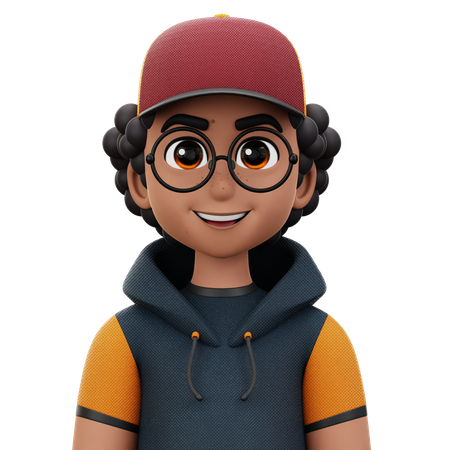 Curly Hair Man with Glasses  3D Icon