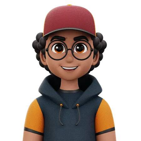 Curly Hair Man with Glasses  3D Icon