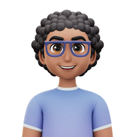 Curly Hair Man with Glasses  3D Icon