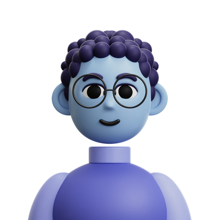 Curly Hair Man with Glasses  3D Icon