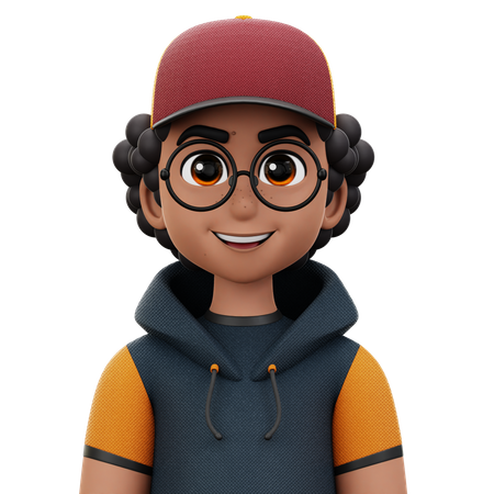 Curly Hair Man with Glasses  3D Icon