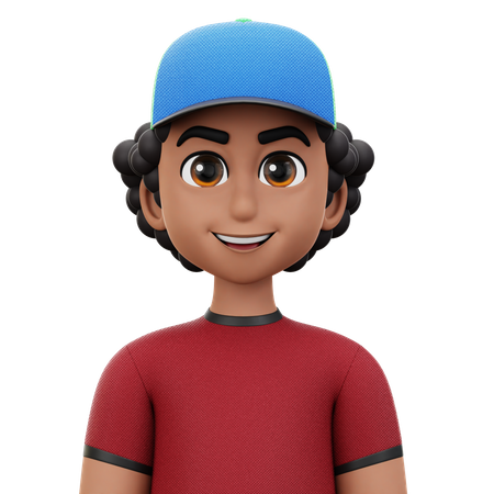 Curly Hair Man with Hat  3D Icon