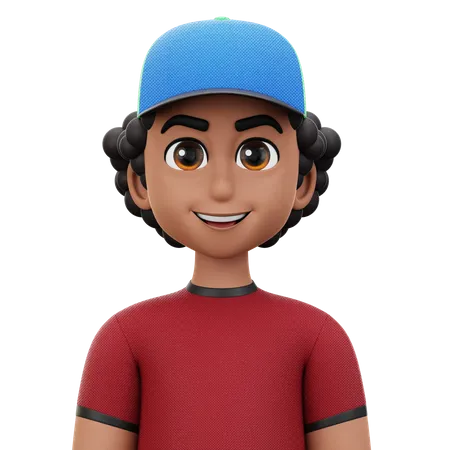 Curly Hair Man with Hat  3D Icon