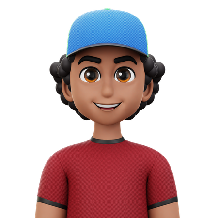 Curly Hair Man with Hat  3D Icon