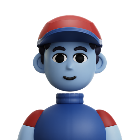 Curly Hair Man with Hat  3D Icon