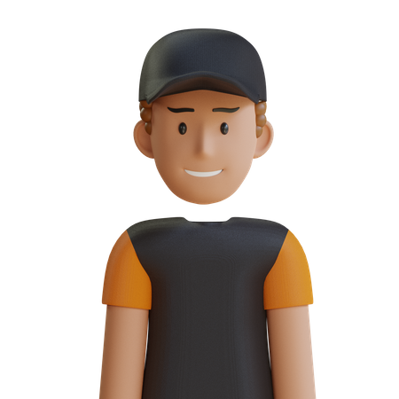 Curly Hair Man With Hat  3D Icon