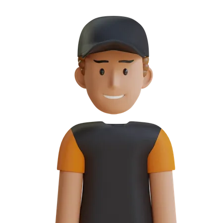 Curly Hair Man With Hat  3D Icon