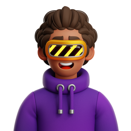 CURLY HAIR MAN WITH VR  3D Icon