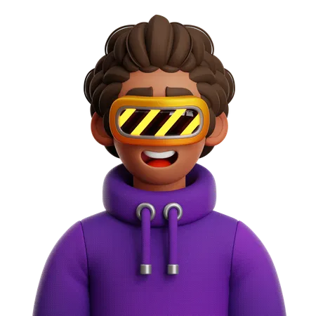 CURLY HAIR MAN WITH VR  3D Icon