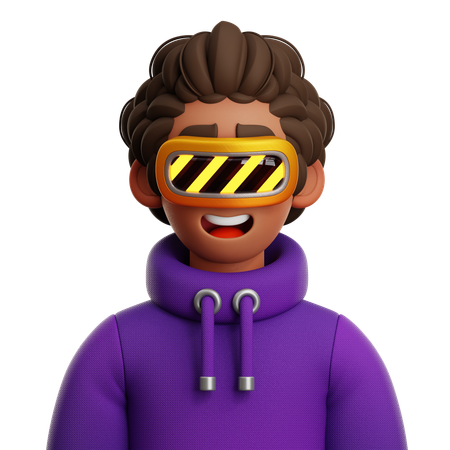 CURLY HAIR MAN WITH VR  3D Icon