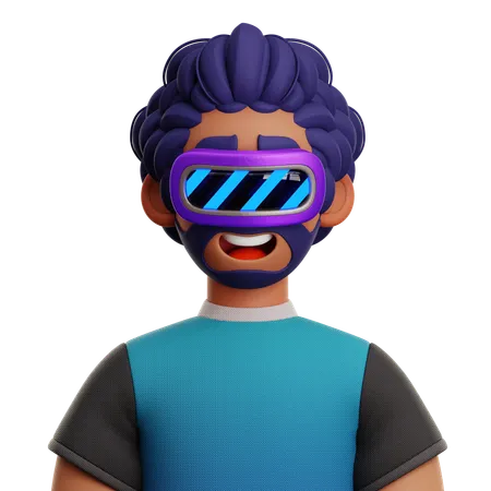 CURLY HAIR MAN WITH VR  3D Icon