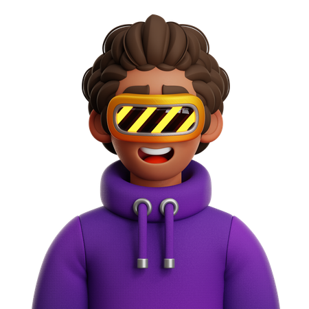 Curly Hair Man With VR  3D Icon