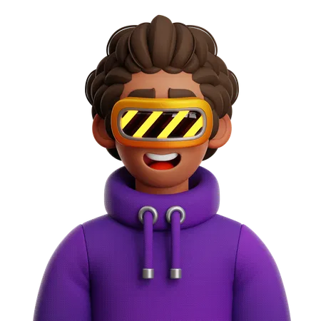 Curly Hair Man With VR  3D Icon