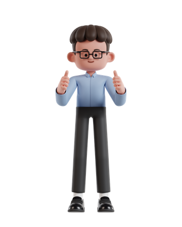 Curly Haired Businessman Give Double Thumbs Up  3D Illustration