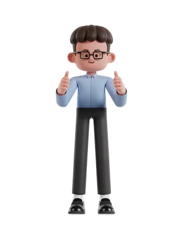 Curly Haired Businessman Give Double Thumbs Up  3D Illustration