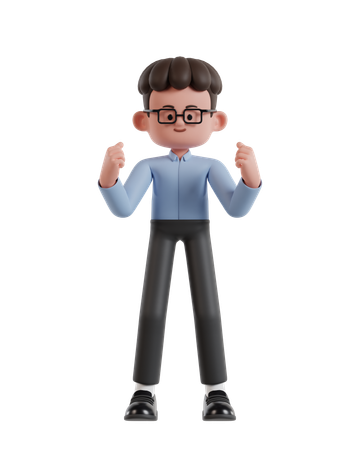 Curly Haired Businessman Giving Celebrating Pose  3D Illustration