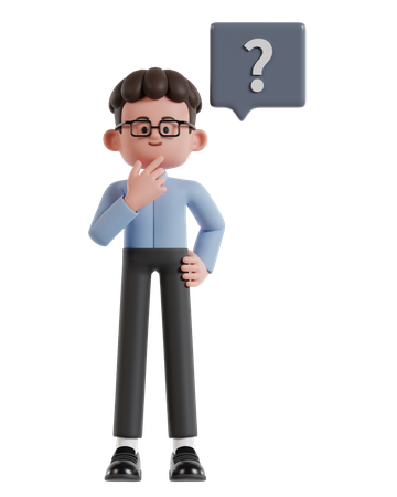 Curly Haired Businessman Holding Chin While Thinking With Question Mark  3D Illustration