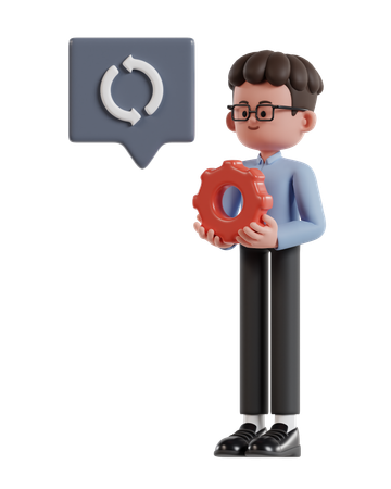 Curly Haired Businessman Holding Gear Managing Business  3D Illustration
