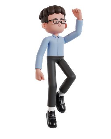 Curly Haired Businessman Jumping  3D Illustration