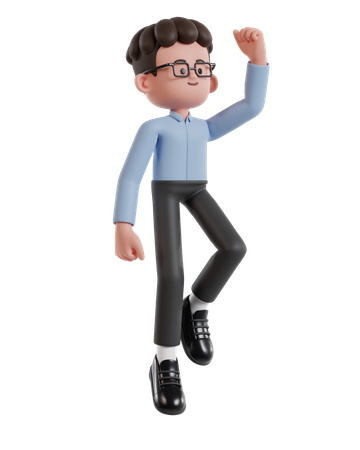 Curly Haired Businessman Jumping  3D Illustration