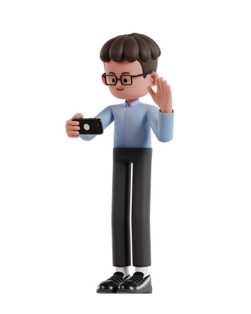 Curly Haired Businessman Making Video Call With Smartphone  3D Illustration