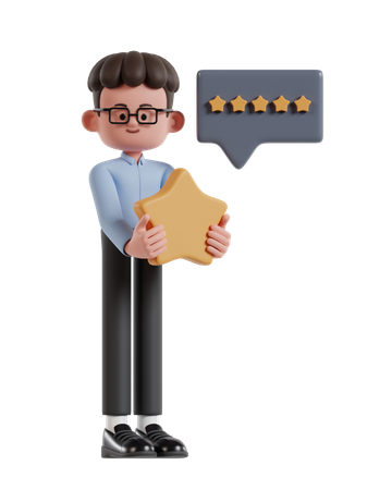 Curly Haired Businessman Received And Earned Five Star Rating  3D Illustration