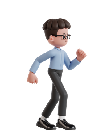 Curly Haired Businessman Running  3D Illustration