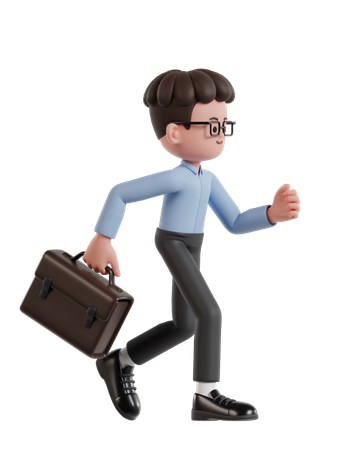 Curly Haired Businessman Running With Briefcase  3D Illustration